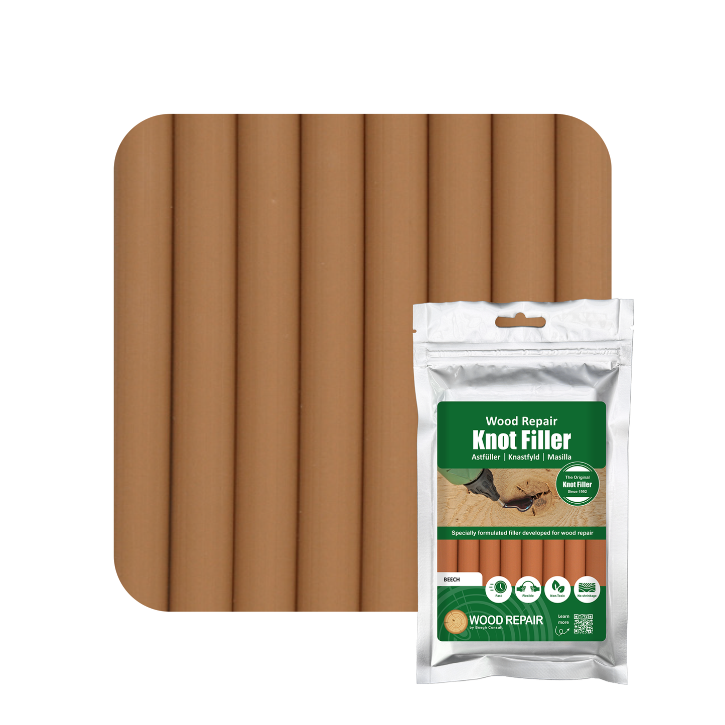 Wood Repair Knot Filler Compact - 150 mm (8 sticks) - Beech